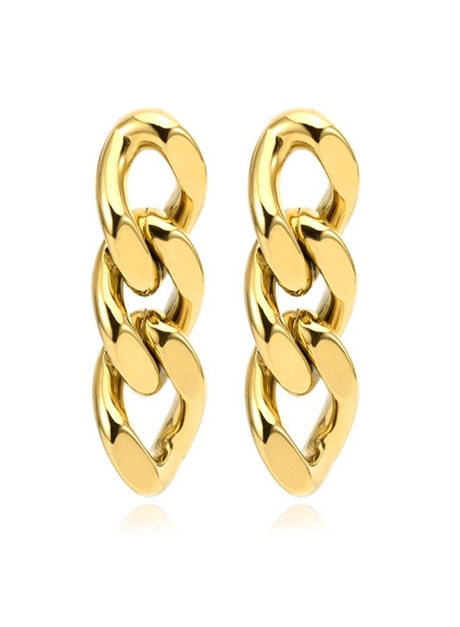 WCRAZYE Gold Chain Link Earrings for Women Fashion Paperclip Chain Link Earrings Cubic Zirconia Geometric Round Link Chain Earrings (Gold) - Image 1